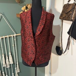 Vintage Liz Claiborne Red and Black Patterned Vest Size 14